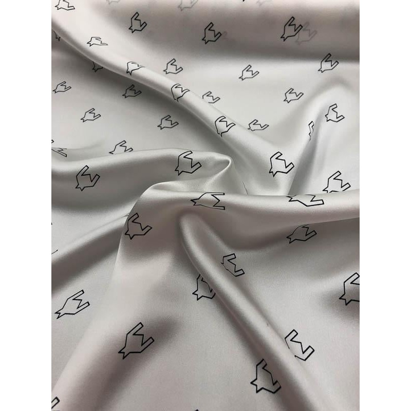 Art Deco Houndstooth Shapes Silk Charmeuse – Off White / Black Fabric by the Yard
