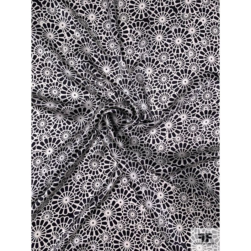Flashing Floral Printed Silk Charmeuse – Black / Silk White Fabric by the Yard