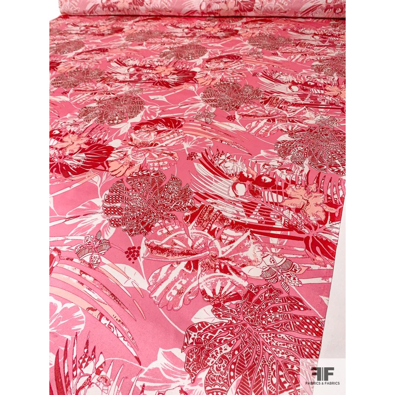 Abstract Leaf Printed Silk Charmeuse – Pink / Berry / White Fabric by the Yard