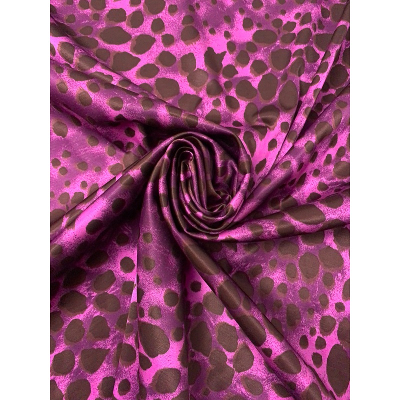 Animal Pattern Inspired Printed Stretch Viscose-Cotton Sateen – Purple / Wild Orchid / Brown Fabric by the Yard