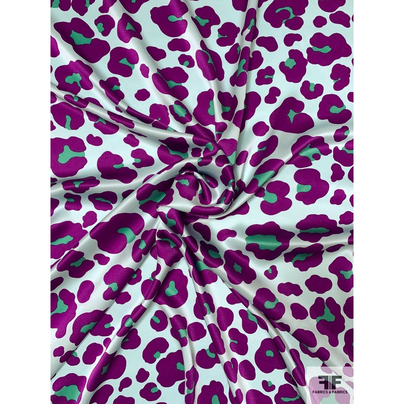 Animal Pattern Printed Silk Charmeuse – Seafoam / Green / Purple Fabric by the Yard