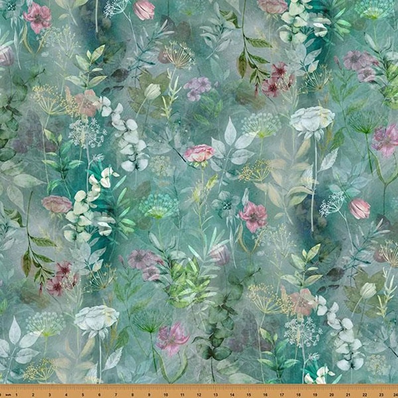 Blush Garden ~ W5494-D7 Dusty Blue 1/2 Yard