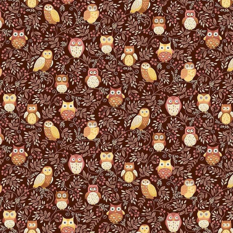 Hello Autumn ~ Twilight Owls ~ MU-099-V Brown 1/2 Yard