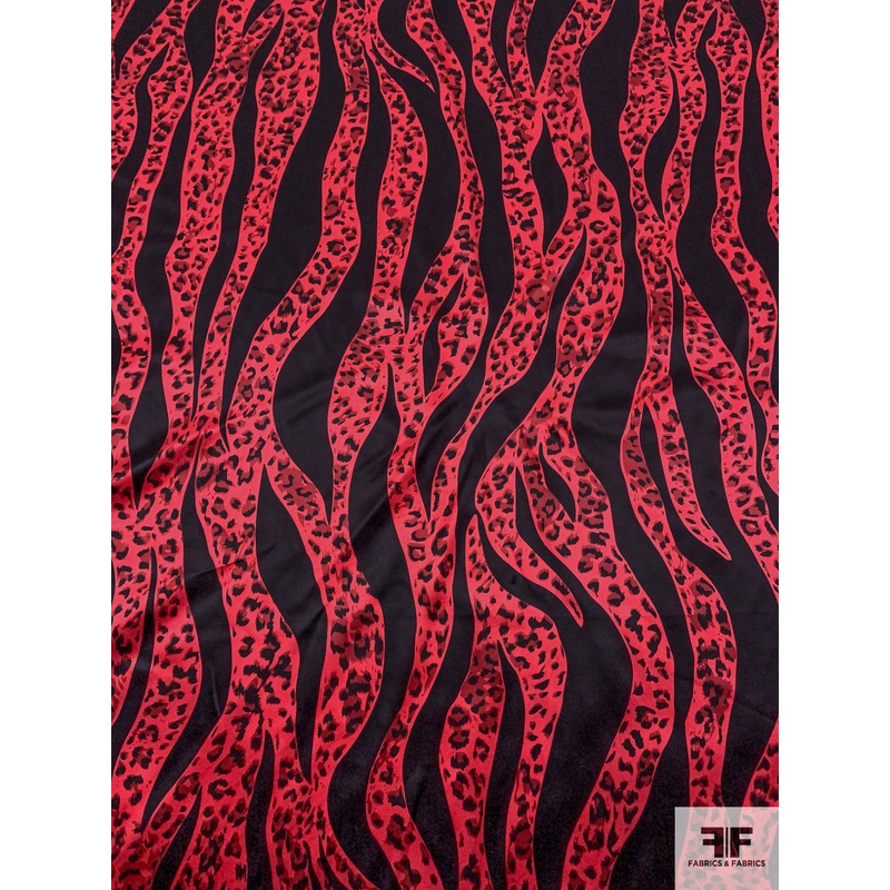Striating Animal Printed Silk Charmeuse – Red / Maroon / Black Fabric by the Yard