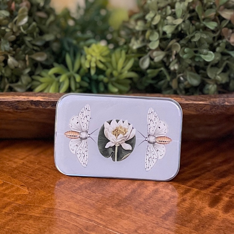Tin Container with Magnet Large ~ Moth with Lotus Flower