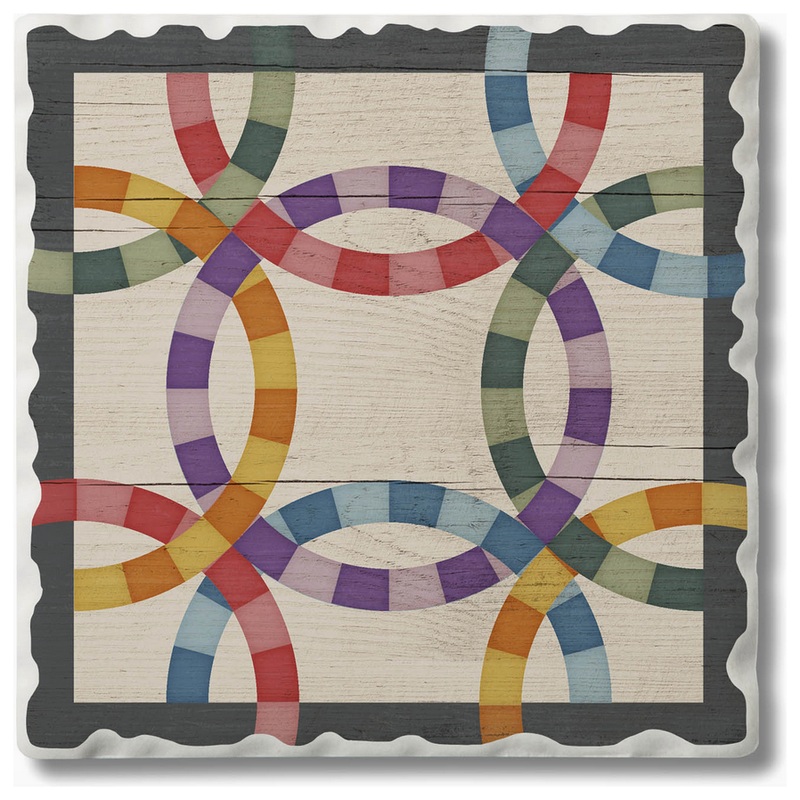 Barn Quilt Absorbent Stone Coaster | Double Wedding Ring