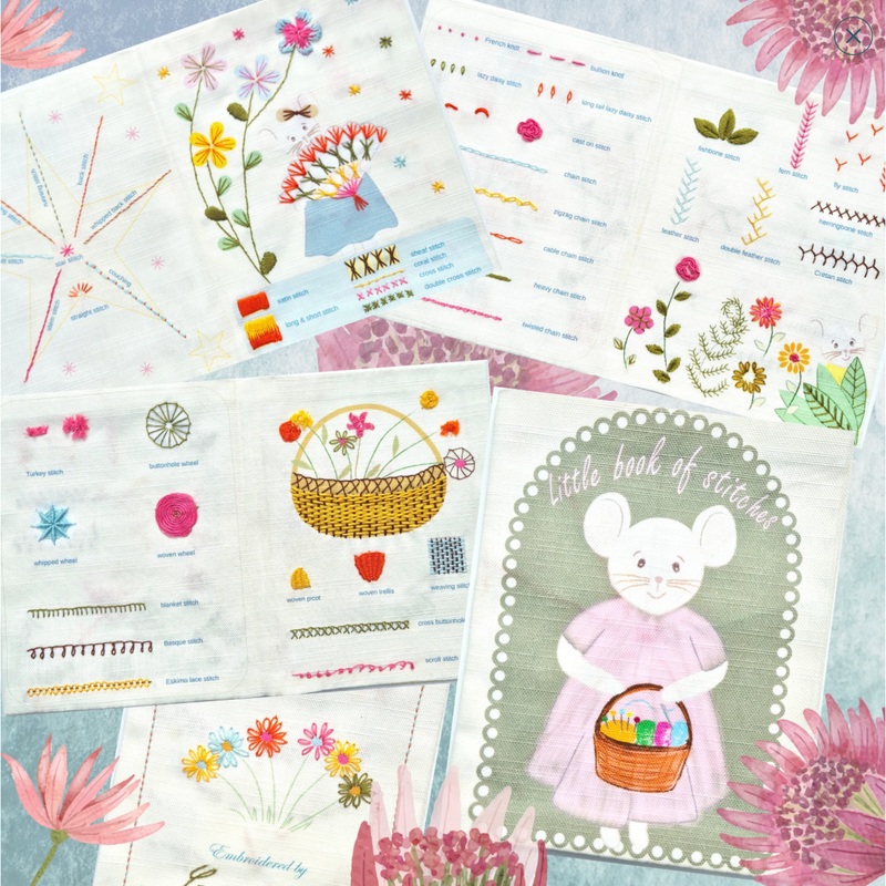Corrine Lapierre ~ Printed Linen Embroidery Kit ~ Mouse Embroidery Sampler Book
