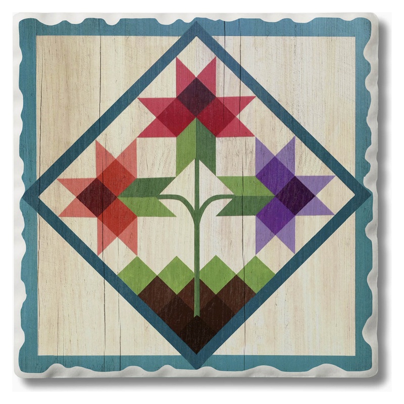 Barn Quilt Absorbent Stone Coaster | Tulip Trio