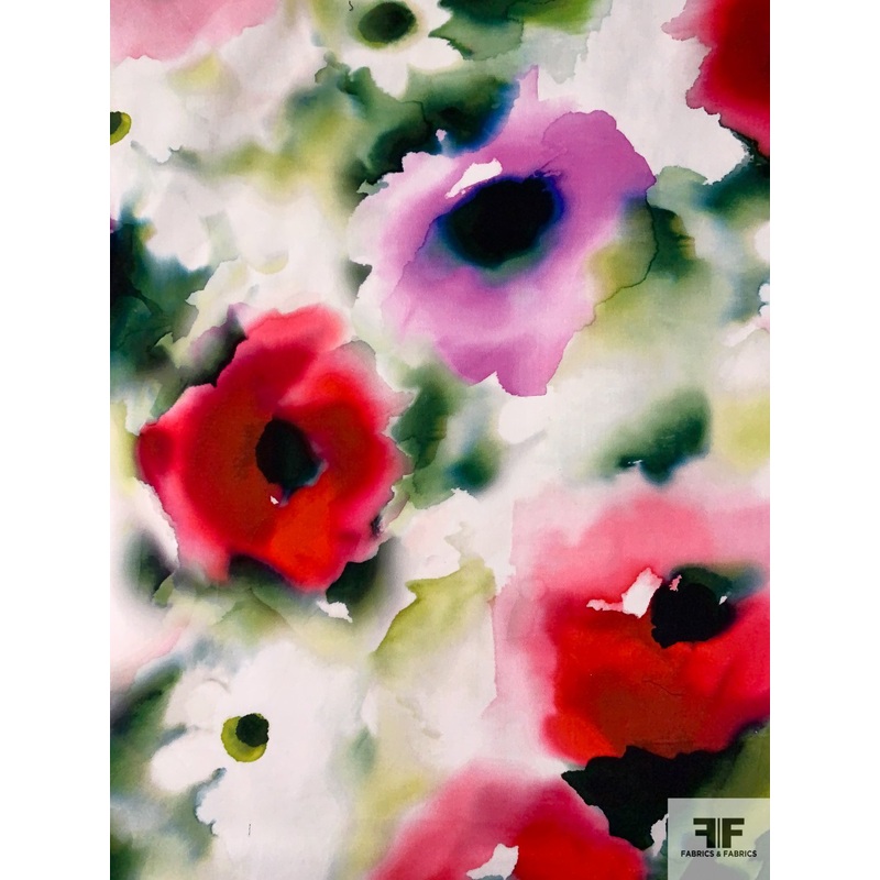 Watercolor Floral Printed Cotton Sateen – Multicolor Fabric by the Yard