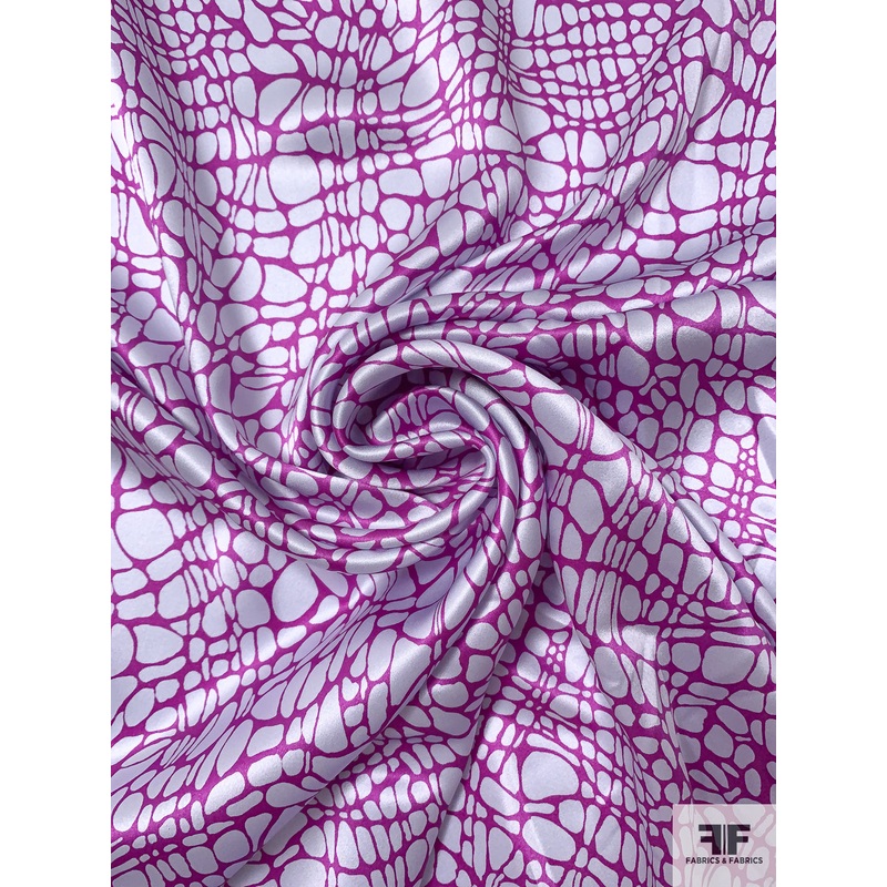 Reptile Printed Silk Charmeuse – Magenta / Ice Blue Fabric by the Yard