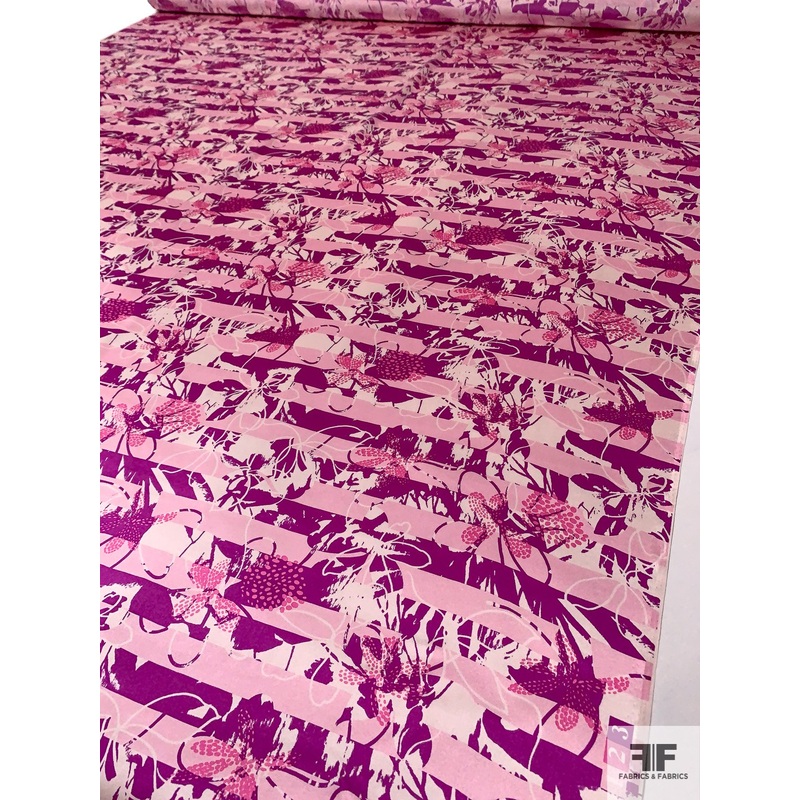 Abstract Leaf Printed Silk Charmeuse – Magenta / Pinks / White Fabric by the Yard