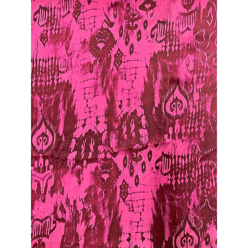 Abstract Ikat Printed Silk Charmeuse – Magenta / Maroon Fabric by the Yard