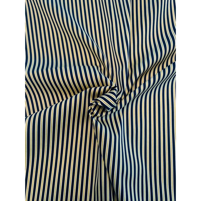 Vertical Striped Stretch Cotton Sateen – Navy / Yellow / White Fabric by the Yard