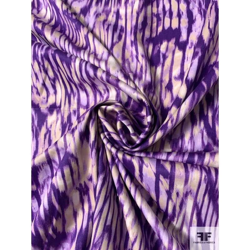 Tie-Dye Animal Pattern Printed Stretch Cotton Sateen – Violet / Sand / Off-White Fabric by the Yard