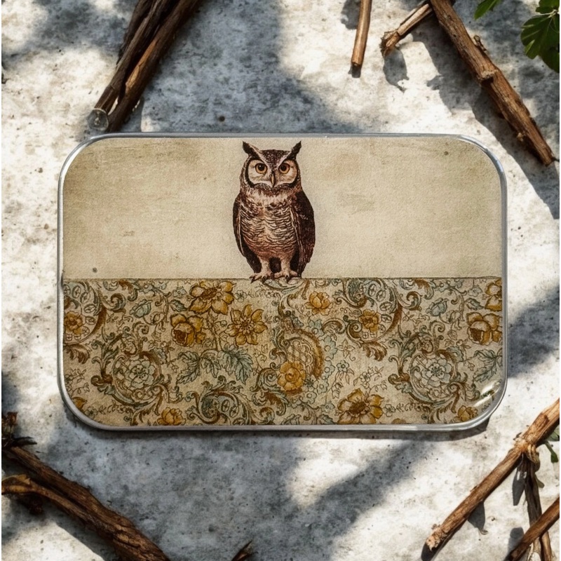 Tin Container with Magnet Large | Owl