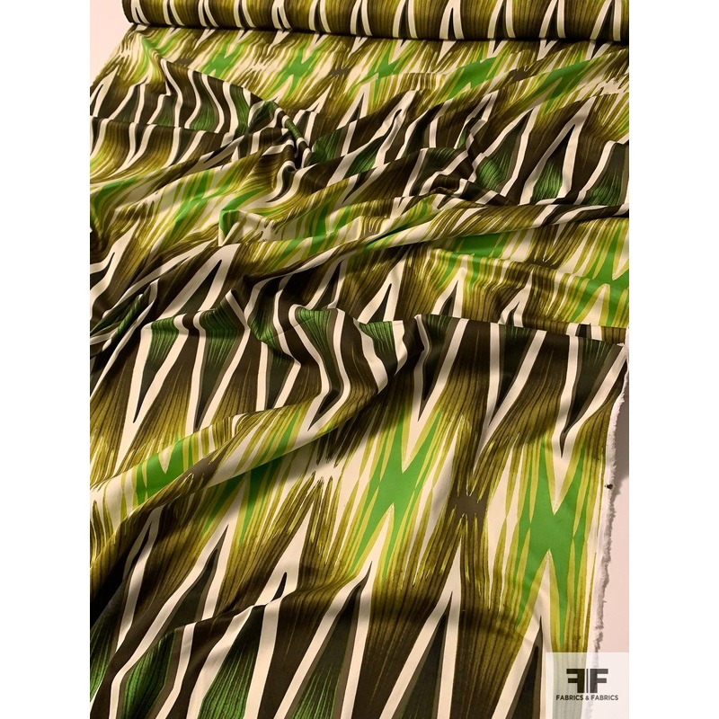Ethnic Symmetrical Pattern Printed Stretch Cotton Sateen – Shades of Green Fabric by the Yard