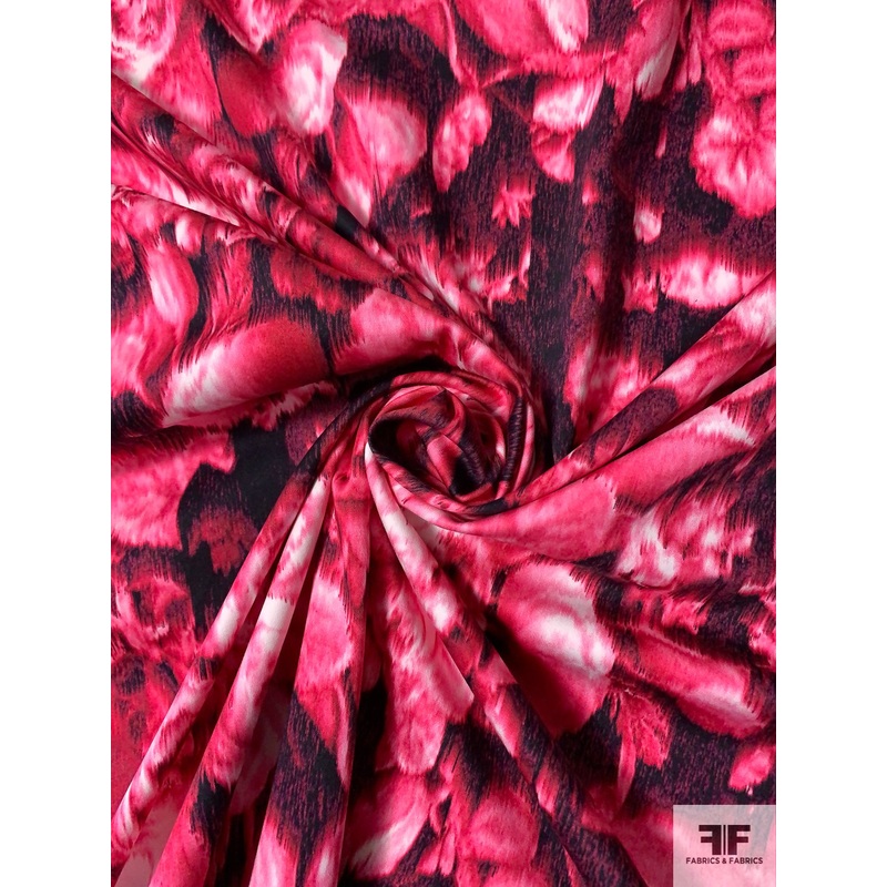 Hazy Floral Printed Stretch Cotton Sateen – Deep Magenta / Berry Pink / Black Fabric by the Yard