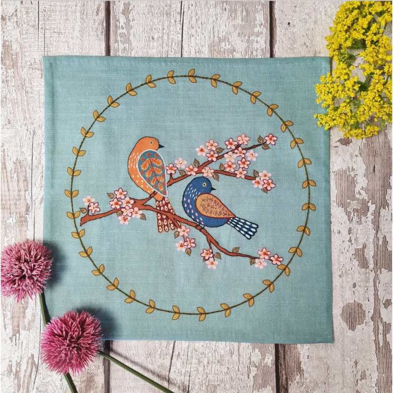 Corrine Lapierre ~ Printed Linen Embroidery Kit – Birds & Blossoms