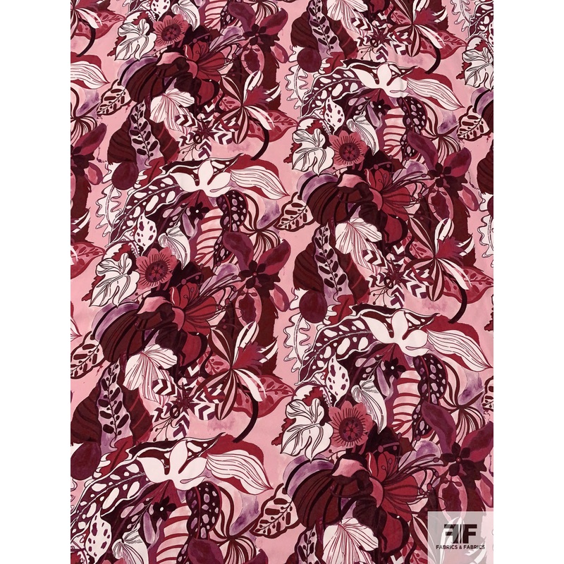 Exotic Floral Matte-Side Printed Silk Charmeuse – Dusty Rose / Dusty Cranberry / Pinks Fabric by the Yard