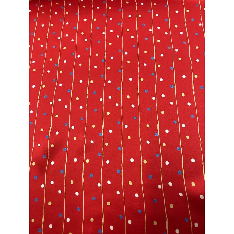Dots And Stripes Silk Charmeuse – Red, Black And Yellow Fabric by the Yard