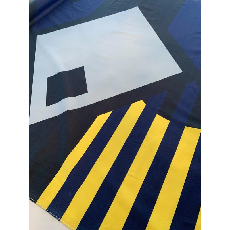 Oversize Geometric Printed Cotton Sateen – Navy / Blue / Grey / Yellow Fabric by the Yard