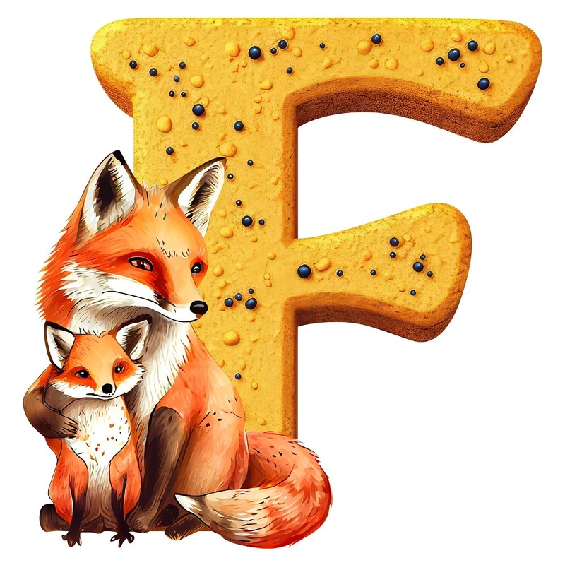 “F” Fox Cookie Fabric Panel Quilting Cotton 4.5 Inches by 4.5 Inches