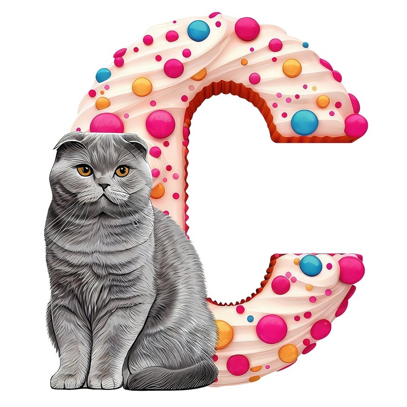 “C” Cat Cookie Fabric Panel Quilting Cotton 4.5 Inches by 4.5 Inches