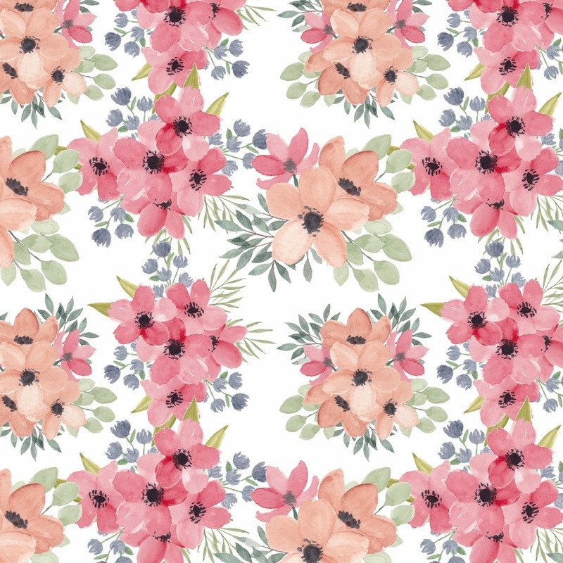 Watercolor Spring Cherry Blossom Fabric Quilting Cotton Yard – 36″ x 45″